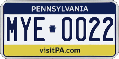 PA license plate MYE0022