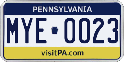 PA license plate MYE0023