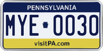 PA license plate MYE0030