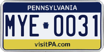 PA license plate MYE0031