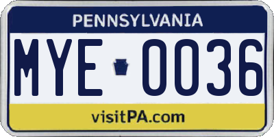 PA license plate MYE0036