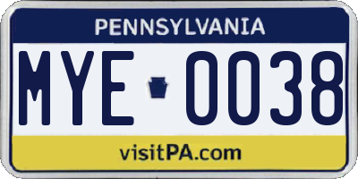 PA license plate MYE0038