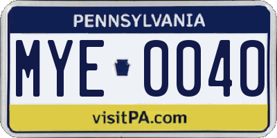 PA license plate MYE0040
