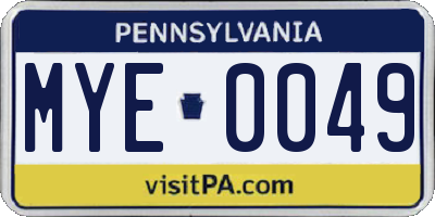 PA license plate MYE0049