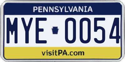 PA license plate MYE0054