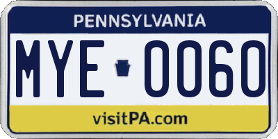 PA license plate MYE0060