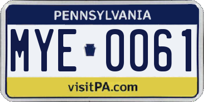 PA license plate MYE0061