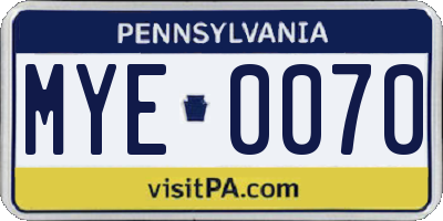 PA license plate MYE0070