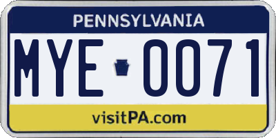 PA license plate MYE0071