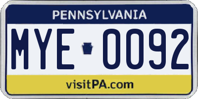 PA license plate MYE0092