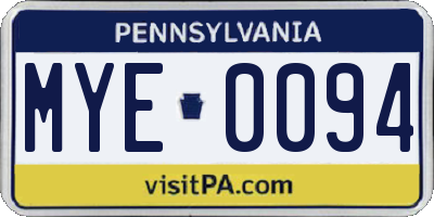 PA license plate MYE0094