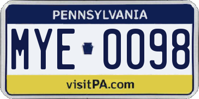 PA license plate MYE0098