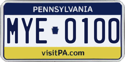 PA license plate MYE0100