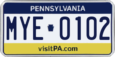 PA license plate MYE0102