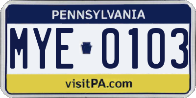 PA license plate MYE0103