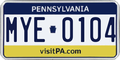 PA license plate MYE0104