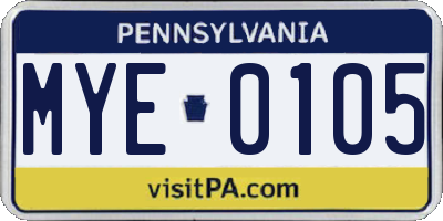 PA license plate MYE0105