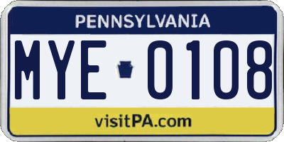 PA license plate MYE0108