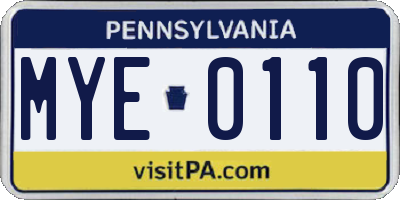 PA license plate MYE0110
