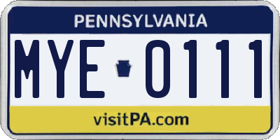 PA license plate MYE0111