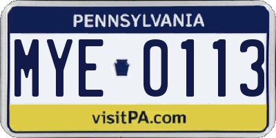 PA license plate MYE0113