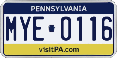 PA license plate MYE0116