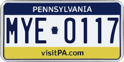 PA license plate MYE0117