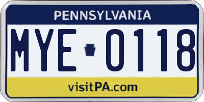 PA license plate MYE0118