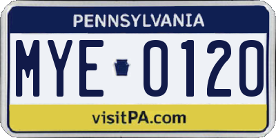 PA license plate MYE0120