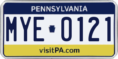 PA license plate MYE0121