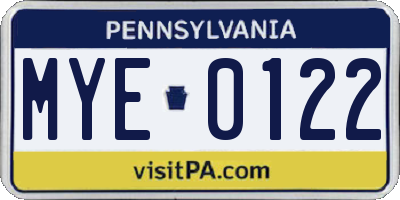 PA license plate MYE0122