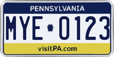 PA license plate MYE0123