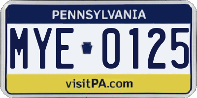 PA license plate MYE0125