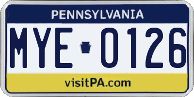 PA license plate MYE0126
