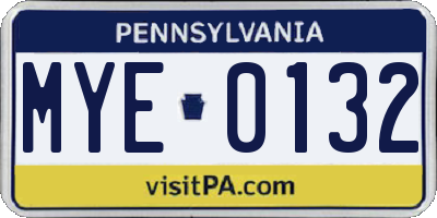 PA license plate MYE0132