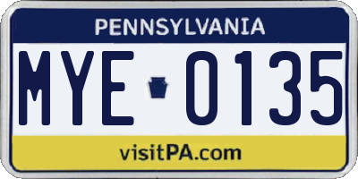 PA license plate MYE0135