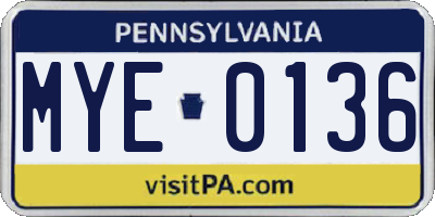 PA license plate MYE0136