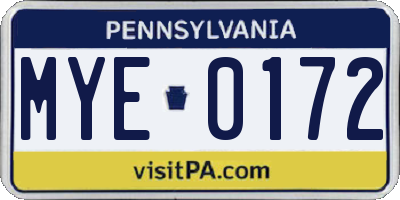 PA license plate MYE0172