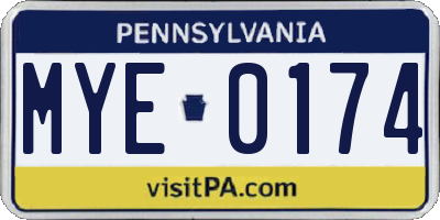 PA license plate MYE0174