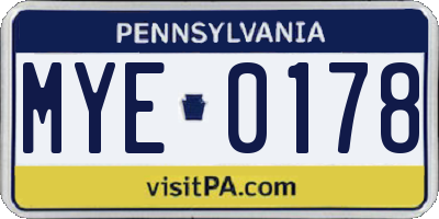 PA license plate MYE0178