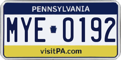 PA license plate MYE0192