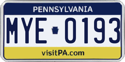 PA license plate MYE0193