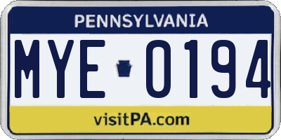 PA license plate MYE0194
