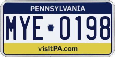 PA license plate MYE0198