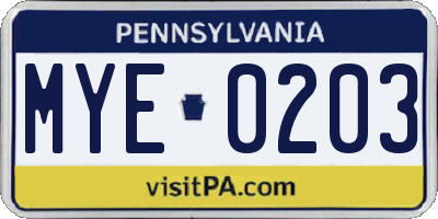 PA license plate MYE0203