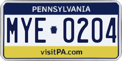 PA license plate MYE0204