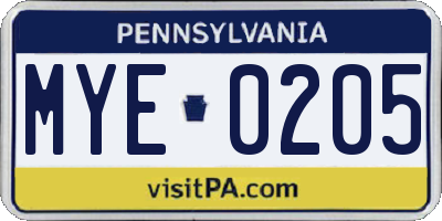 PA license plate MYE0205