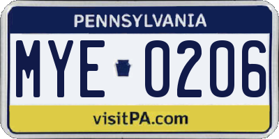 PA license plate MYE0206