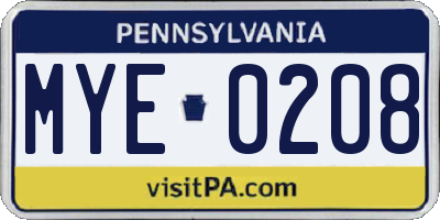 PA license plate MYE0208