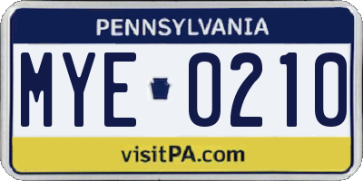 PA license plate MYE0210